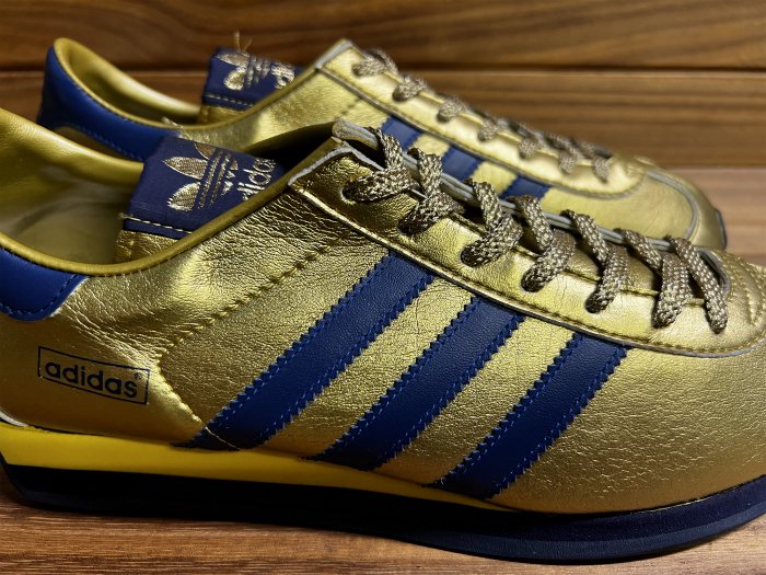 adidas,90s,MADE IN JAPAN,COUNTRY,vintage,GOLD/BLUE,LEATHER,UK9.5 
