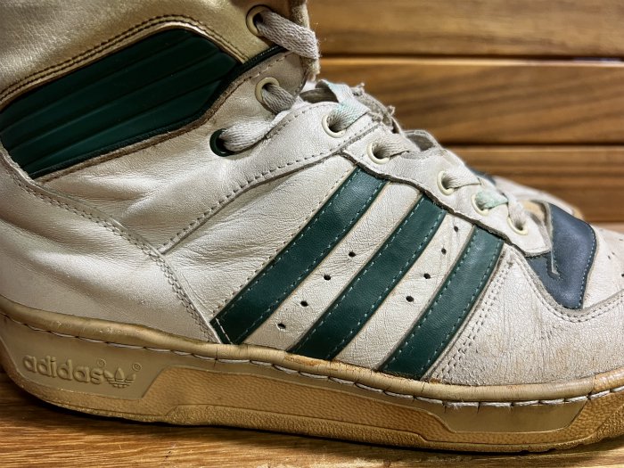 adidas,80s,MADE IN FRANCE,RIVARLY,Hi,GREEN,LEATHER,UK9.5,USED