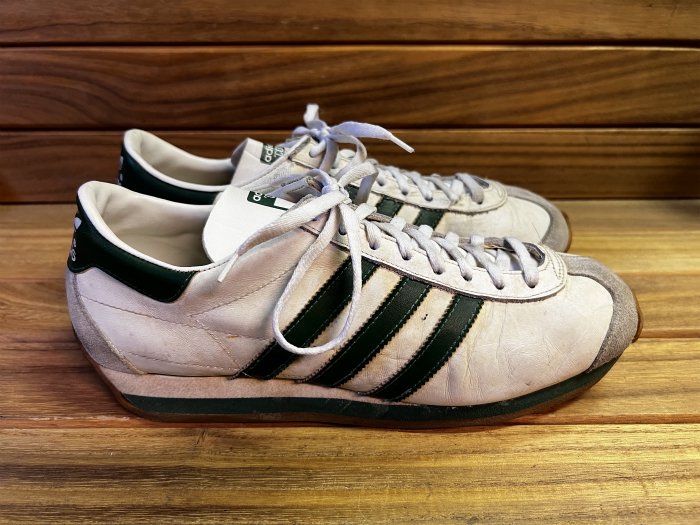 adidas,80s,MADE IN FRANCE,COUNTRY,WHITE/GREEN,LEATHER,UK9,USED