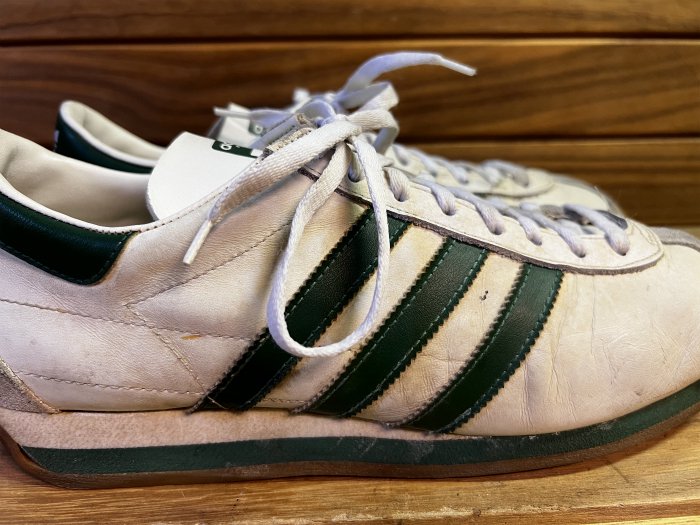adidas,80s,MADE IN FRANCE,COUNTRY,WHITE/GREEN,LEATHER,UK9,USED