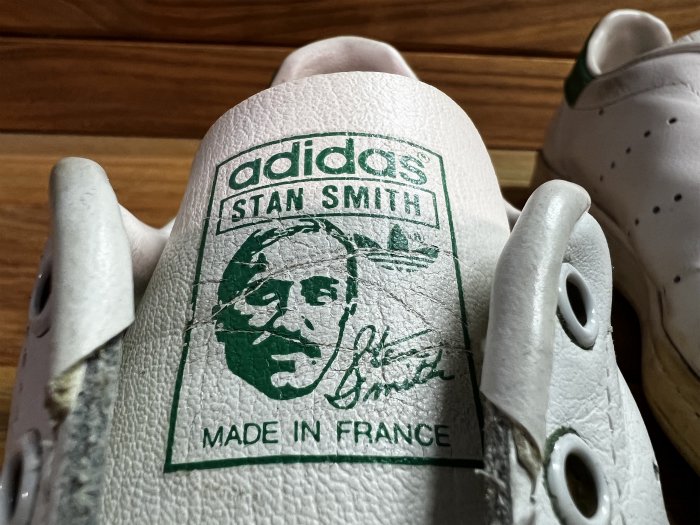 adidas,MADE IN FRANCE,STAN SMITH,vintage,LEATHER,WHITE/GREEN,UK9,USED