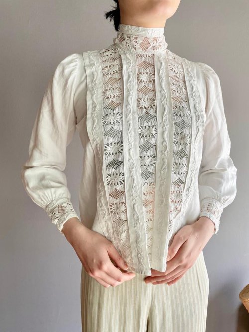 1910s Edwardian High Collar Lace Blouse - atlacasaazul.com