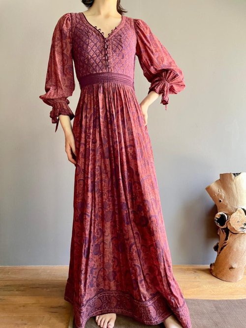 1970s Vintage Indian Cotton Maxi Dress - ロングワンピース/マキシ ...