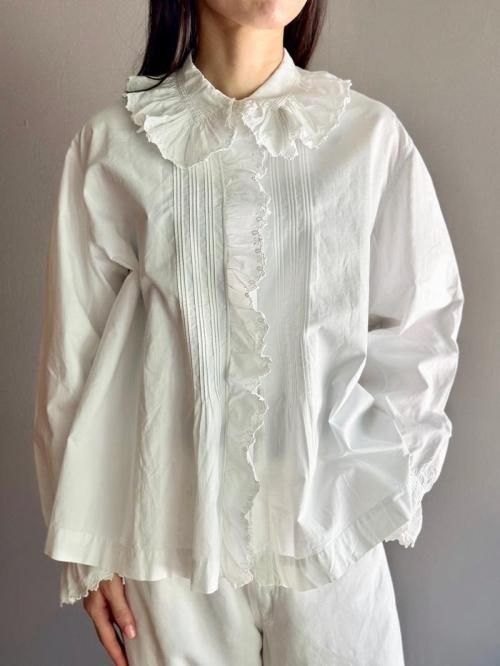 .ヨーロッパ 1900s 20s ギャザー シャツ ヴィンテージ ワンピース 白 ヨーロッパ 1900s 20s ギャザー シャツ ヴィンテージ ワンピース 白