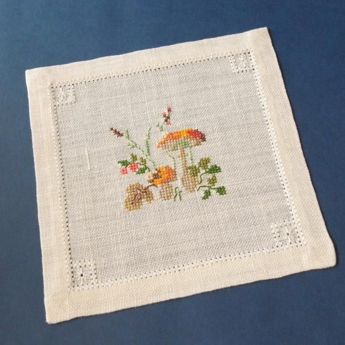 アンティーク英国手織リネン クロスステッチ薔薇花籠刺繍ニードル