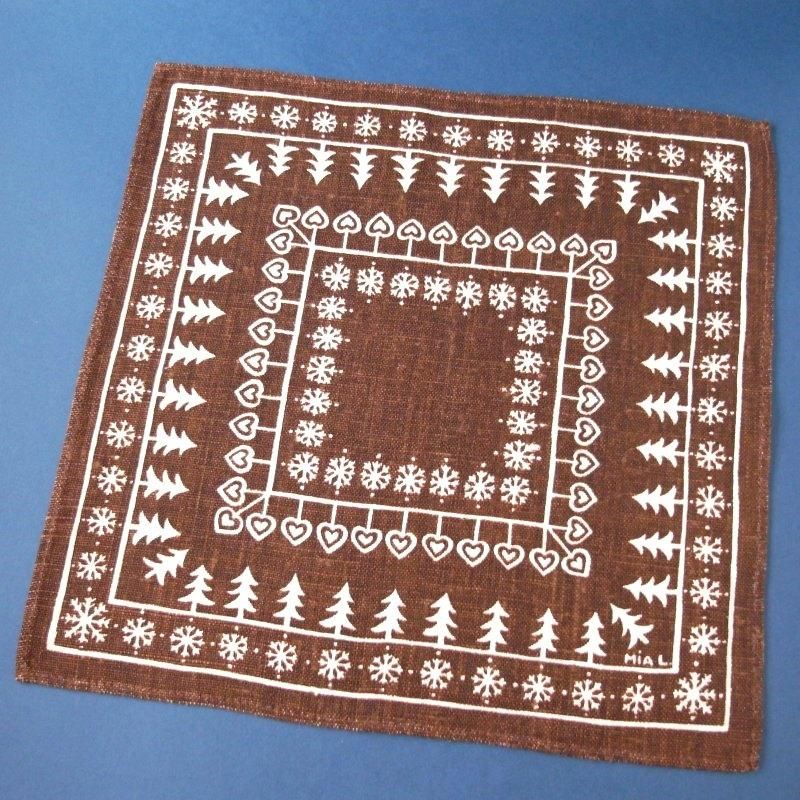 雪の結晶・モミの木・ハート形のオーナメント/茶｜絵：Mia.L/Mia