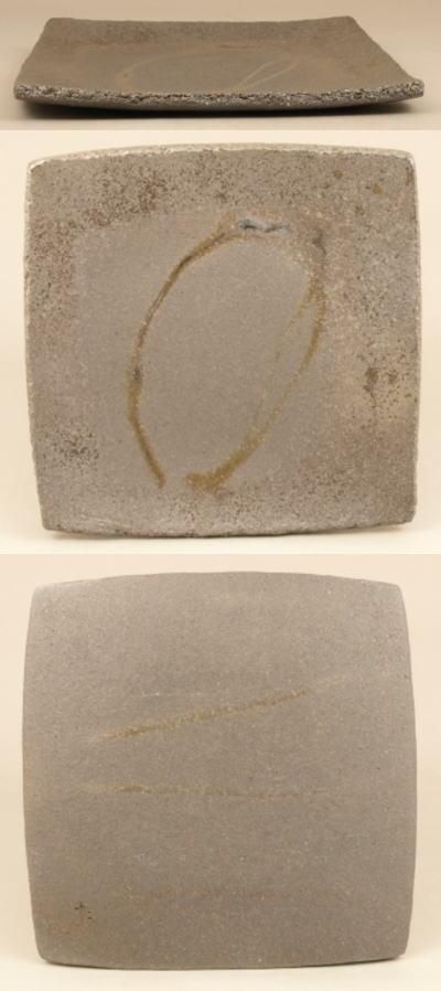青備前 銀華六寸四方たたき皿 - 備前焼 陶た