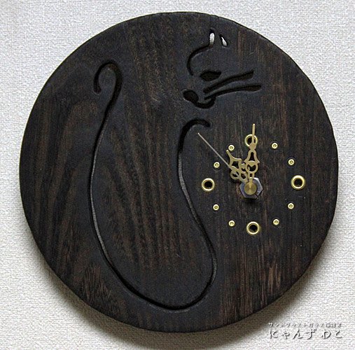 猫柄壁掛け木工時計・エレガント猫  WC-S2
