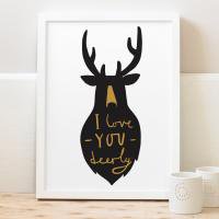 OLD ENGLISH CO. | LOVE YOUR DEER PRINT (BLACK AND GOLD/WHITE BACKGROUND) | A3 ȥץ/ݥξʲ