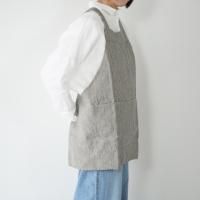 not PERFECT LINEN | SHORT SQUARE CROSS LINEN APRON (natural-grey stripes) | ץξʲ