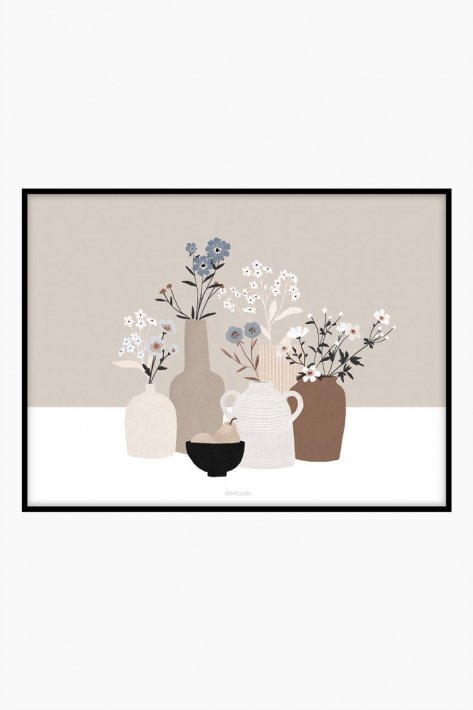 MICUSH | POTTERY AND FLOWERS PRINT (light brown) (AP130) | アート