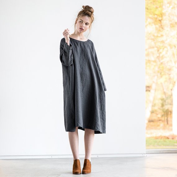not PERFECT LINEN | Oversized loose fitting linen dress (charcoal)