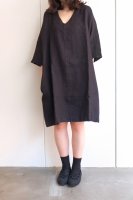 not PERFECT LINEN | washed linen KIMONO tunic (black linen/wool blend/v neck) | 着丈90cmの商品画像
