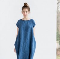 not PERFECT LINEN | linen cocoon dress (denim) | 着丈90cmの商品画像