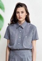 【SALE セール】CEREMONY | cotton shambray shirt (navy blue) | トップスの商品画像