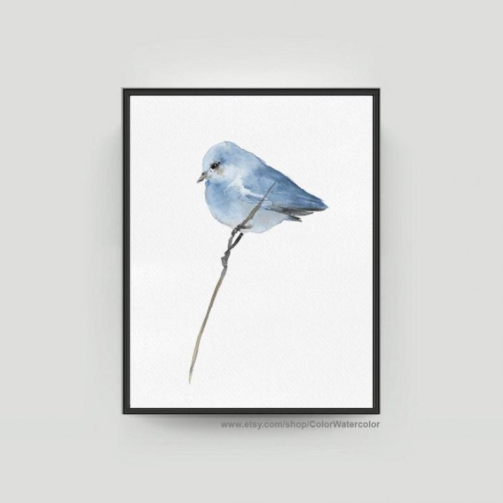 【ネコポス送料無料】COLOR WATERCOLOR | Blue Finch Bird | A4 