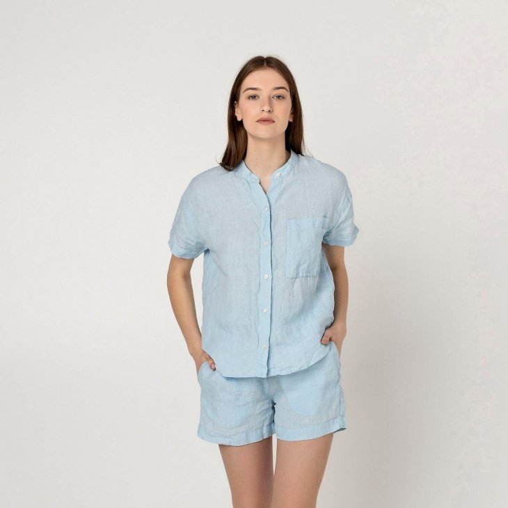 two LINEN | Linen top and shorts pajamas【リネン 麻 ナチュラル パジャマ ナイトウェア】 - HAFEN  ハーフェン | 北欧・ヨーロッパの雑貨・ポスターを扱う通販ショップ