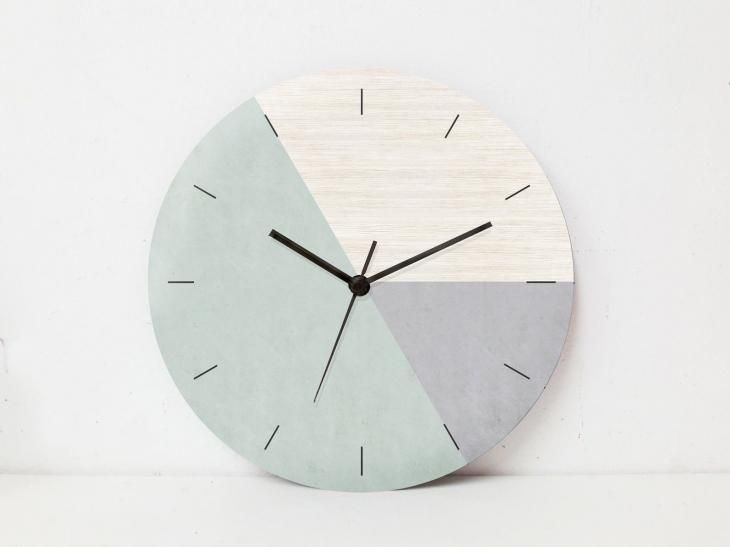 GALIA STUDIO | Geometric Wall Clock (aqua greeny/grey)【壁掛け時計