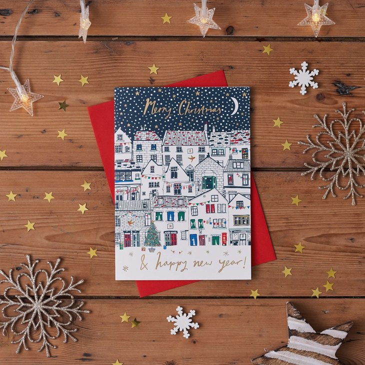 Jessica Hogarth Snowy Cottages Christmas Card グリーティングカード クリスマス 箔押し