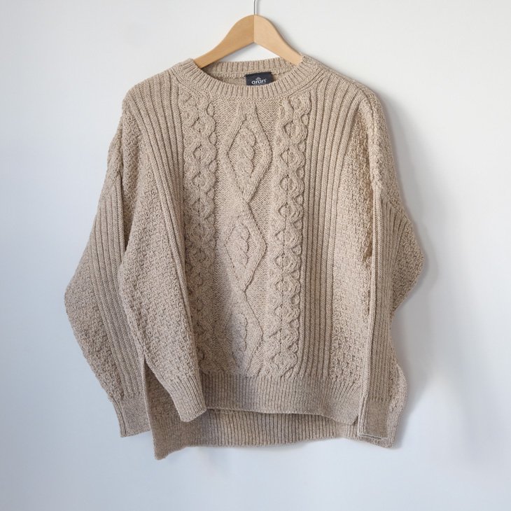 aran woolen mills | vented aran sweater (beige) | 送料無料 