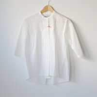 STAMP AND DIARY | ベルトカラータックブラウス 7分袖 (white) | 送料無料 トップス ブラウス 刺繍 お洒落の商品画像