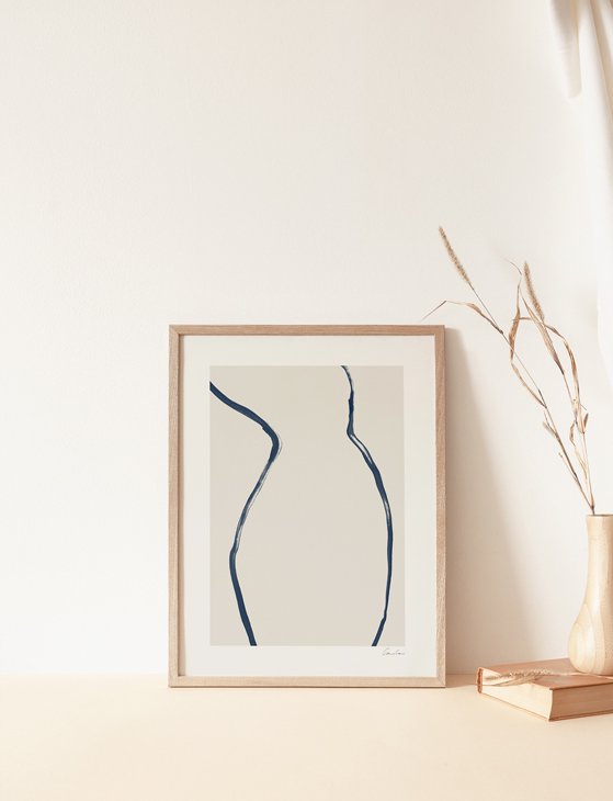 CARO CARO PRINTS | Blue Nude Silhouette Art Print (MNLT-05) | アートプリント/ アート ポスター (30x40cm) 北欧 アブストラクト - ポスター