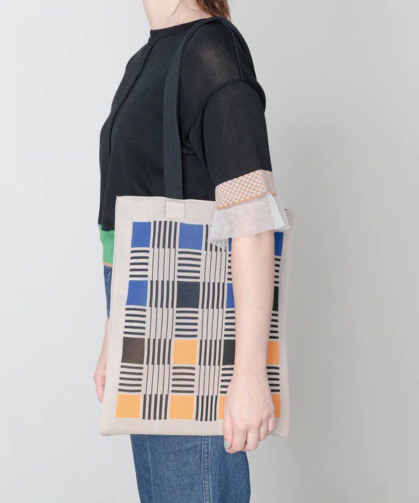 TRICOTE | SQUARE CHECK KNIT TOTE BAG (IVORY) | 送料無料 トート