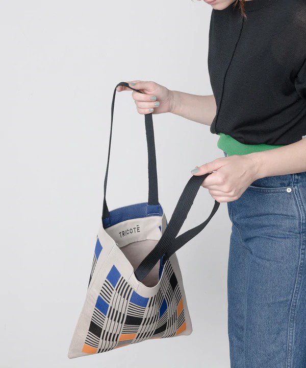 TRICOTE | SQUARE CHECK KNIT TOTE BAG (IVORY) | 送料無料 トート
