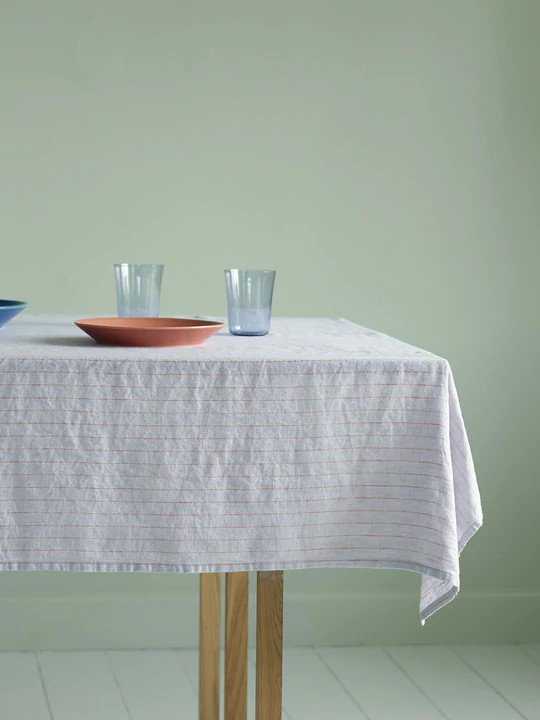 STILLEBEN | Tablecloth 140x200cm (grey w. terracotta stripes