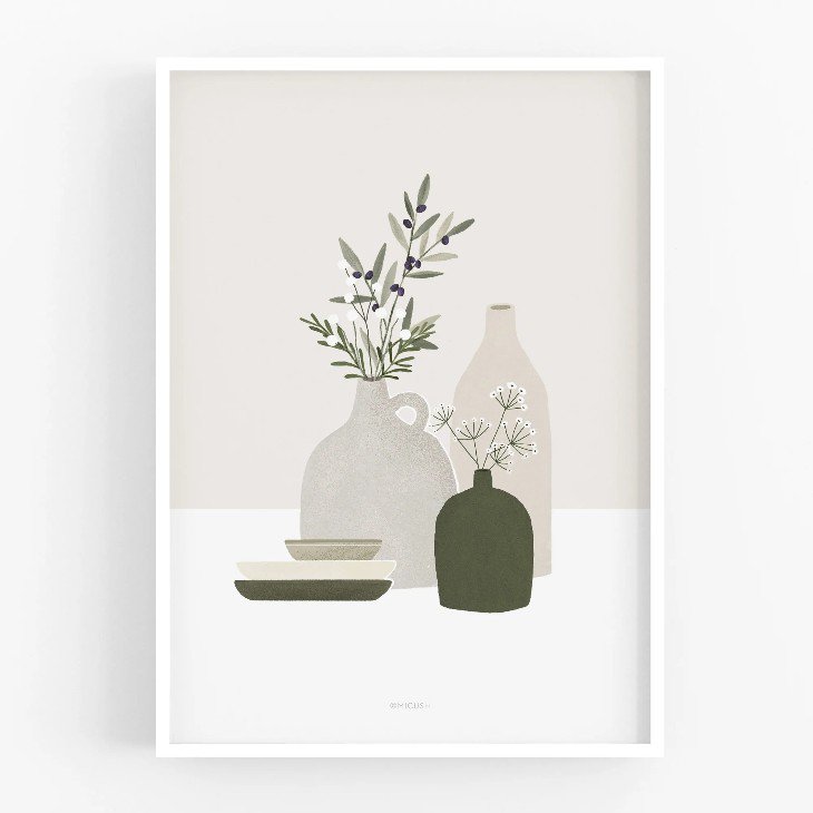 MICUSH | POTTERY AND FLOWERS - OLIVE BRANCH (AP155) | アート