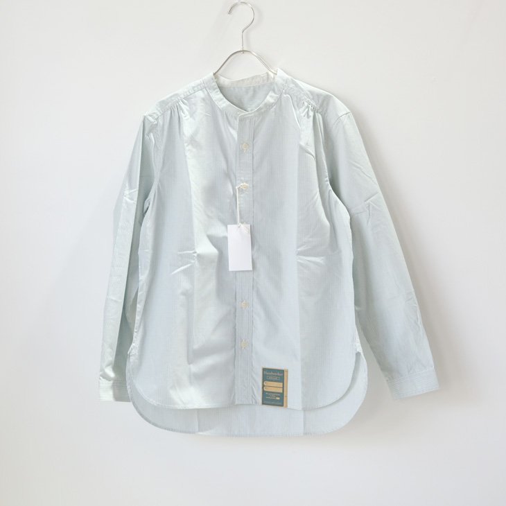ASEEDONCLOUD | Handwerker HW collarless shirt (stripe/green) size XS | シャツ  ボタンダウン アシードンクラウド グリーン ストライプ