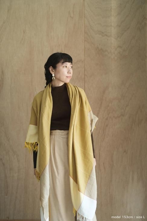 【美品】hatsutoki(ハツトキ) パネルチェック　ストール L hatsutoki(ハツトキ) | パネルチェックストール L (yellow