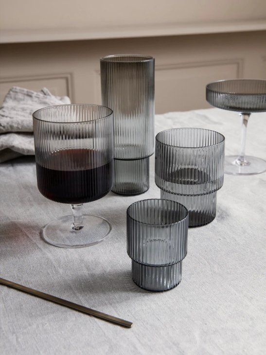 ferm LIVING (ファームリビング) | Ripple Glasses 4 pcs set (smoked grey) | グラス リビング  キッチン インテリア 北欧
