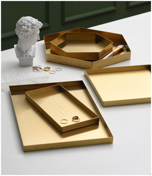 FOOKYOU | Gold Stainless Steel Tray (rectangle/small) | ゴールドステンレストレイ 小物入れ  アクササリー 化粧品入れ