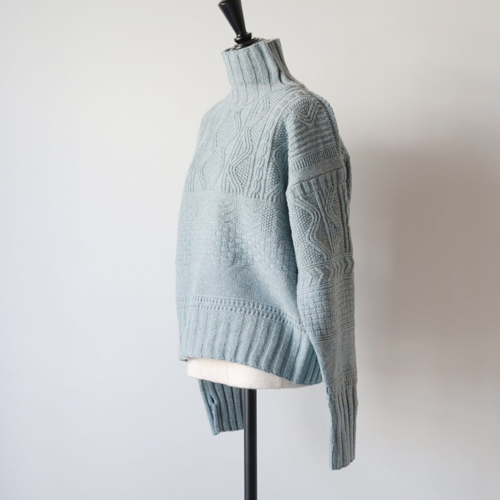 ASEEDONCLOUD | cable high neck (light blue) | ニット セーター