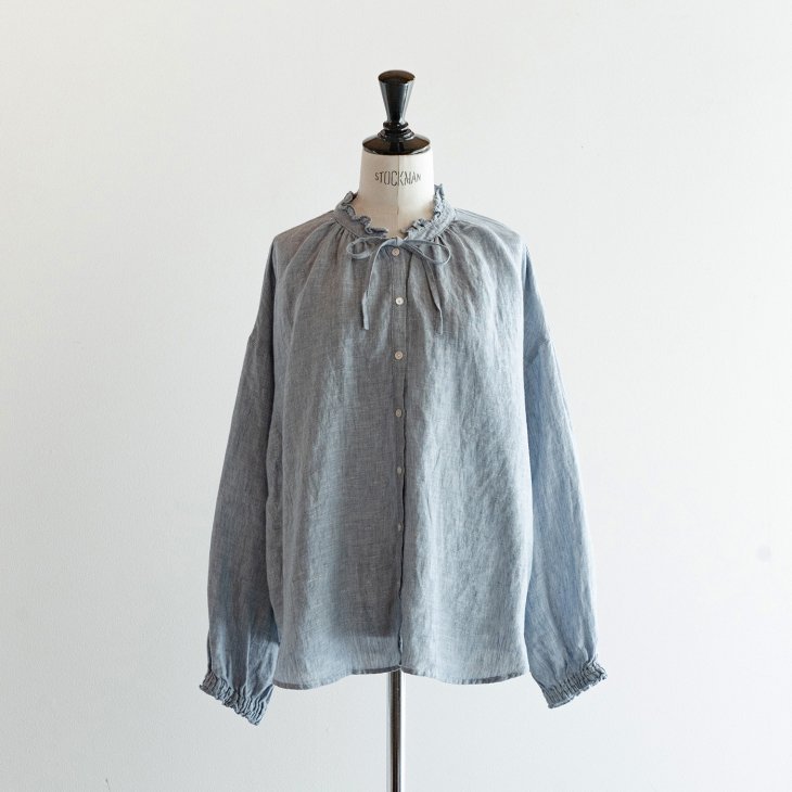 HEAVENLY (ヘブンリー) | Linen Frill Ribbon Blouse (blue