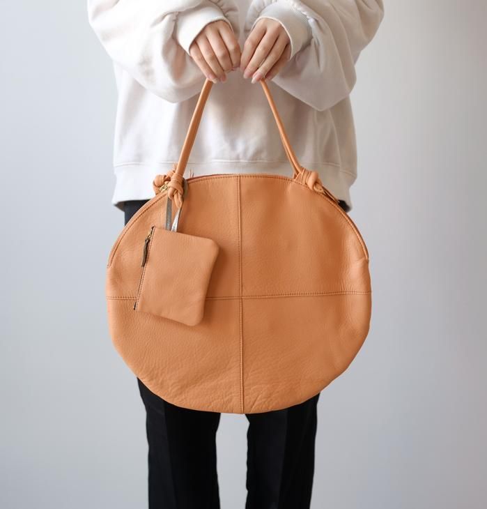 POMTATA (ポンタタ) | ENVAN TATE TOTE S (bright orange) | 円形 トートバッグ たてトート 定番 人気  牛革 レザー