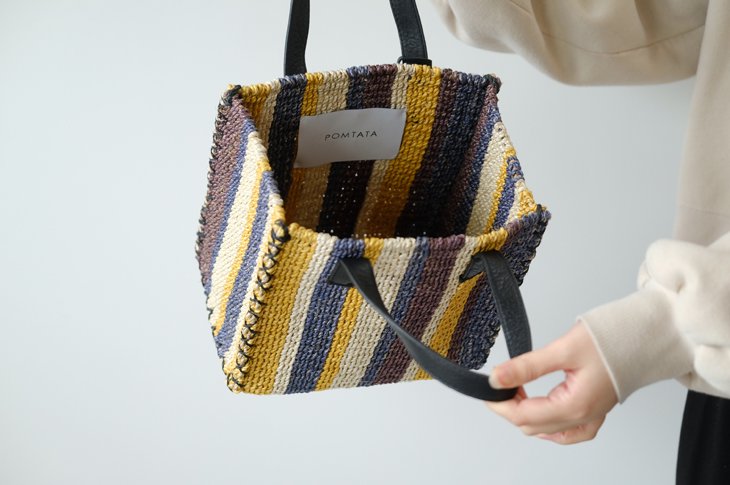 POMTATA (ポンタタ) | STR TOTE (navy×yellow) | 鞄 トートバッグ カゴ