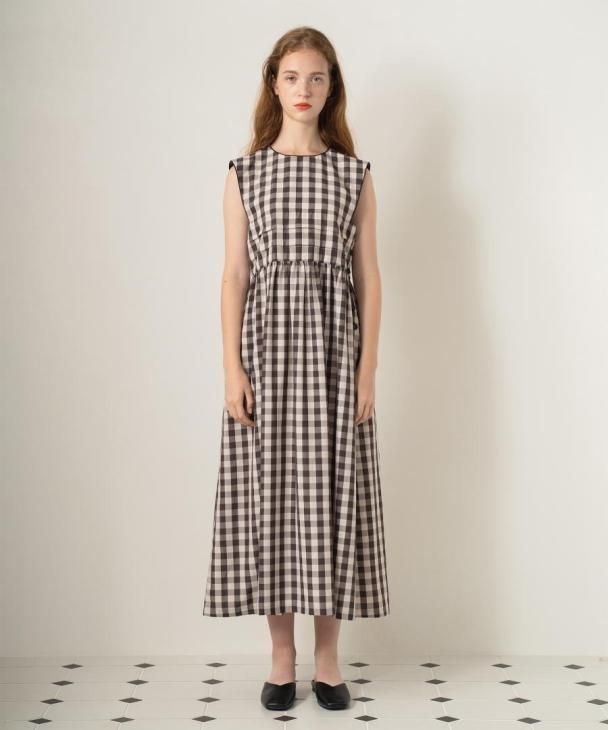 WHYTO. (ホワイト) | GINGHAM CHECK DRESS (beige) | 送料無料