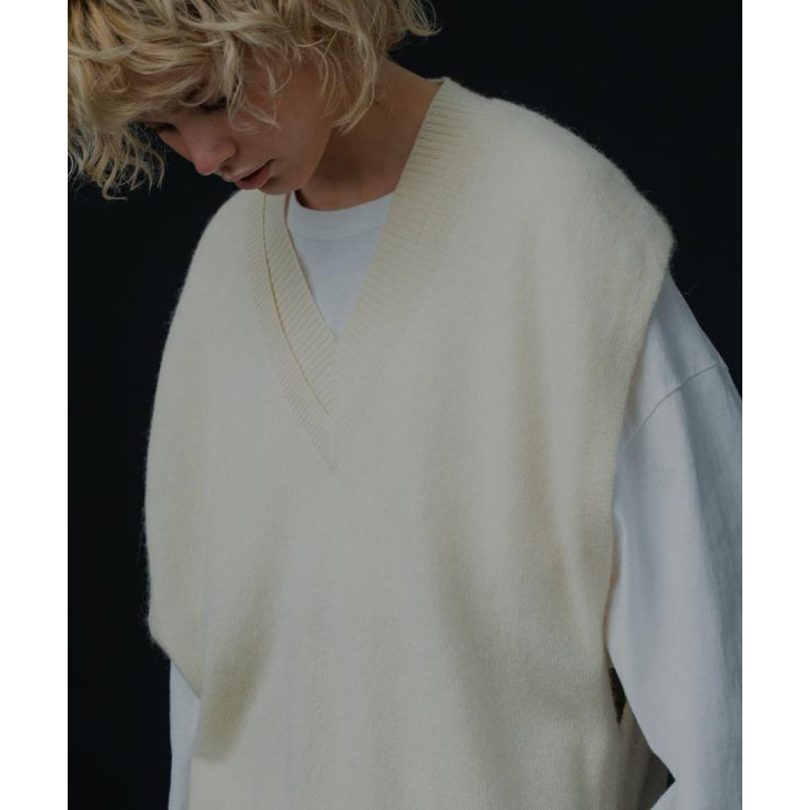 WHYTO. (ホワイト) | V SLIT KNIT BEST (ecru) | 送料無料 ベスト お洒落