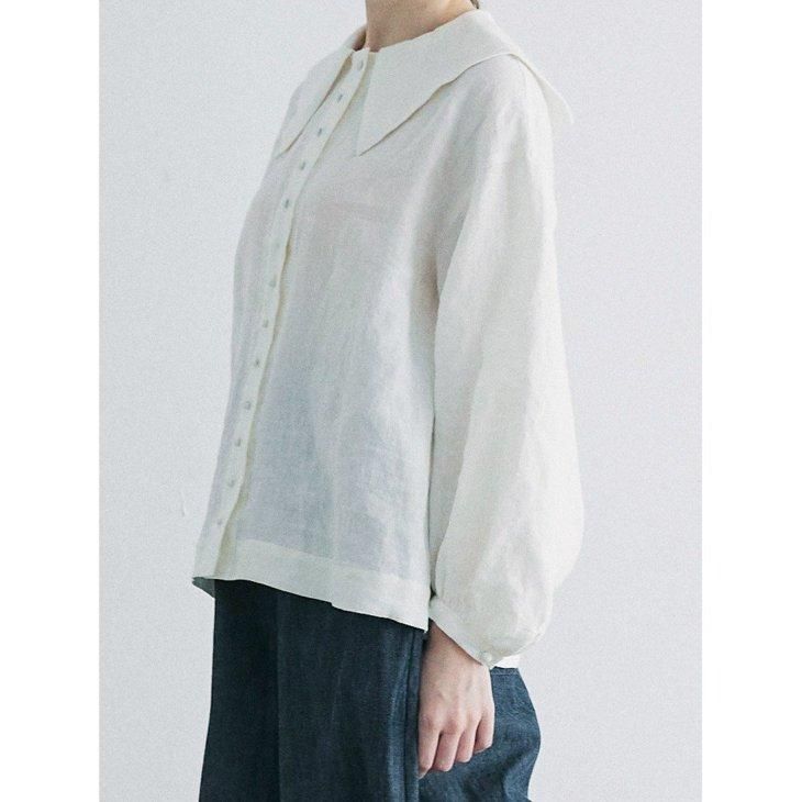 MAGALI/ ベルギーリネンクラシックブラウス off white（大坂屋