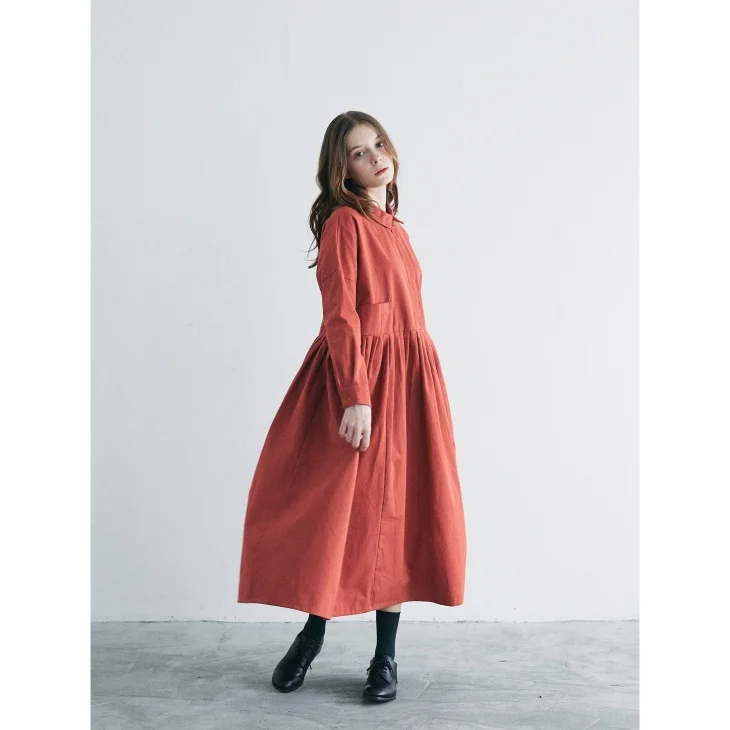 MAGALI | 天日干しコットン・タックワンピース (red) | ワンピース マガリ