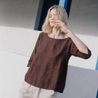 not PERFECT LINEN | Loose linen top JANUARY (chocolate) size M | ȥåץ  ͥ ȥ˥ξʲ