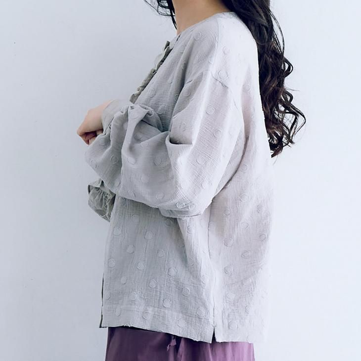 MAGALI | コットンスノードット・フリルブラウス (ラベンダーグレイ