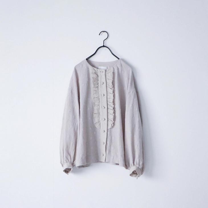 MAGALI | コットンスノードット・フリルブラウス (ラベンダーグレイ