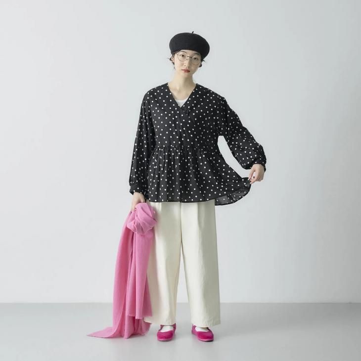 Cion(シオン) | コットンドットカシュクールブラウス (ブラック