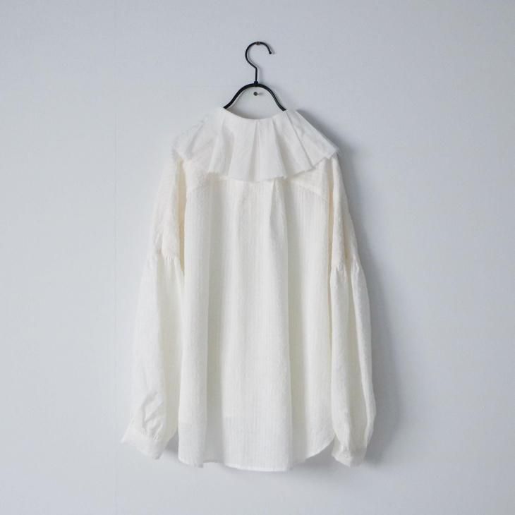 MAGALI マガリ ストライプリネンシャツ タックショルダー MAGALI｜コットン タック ショルダー 長袖 シャツ ブラウス