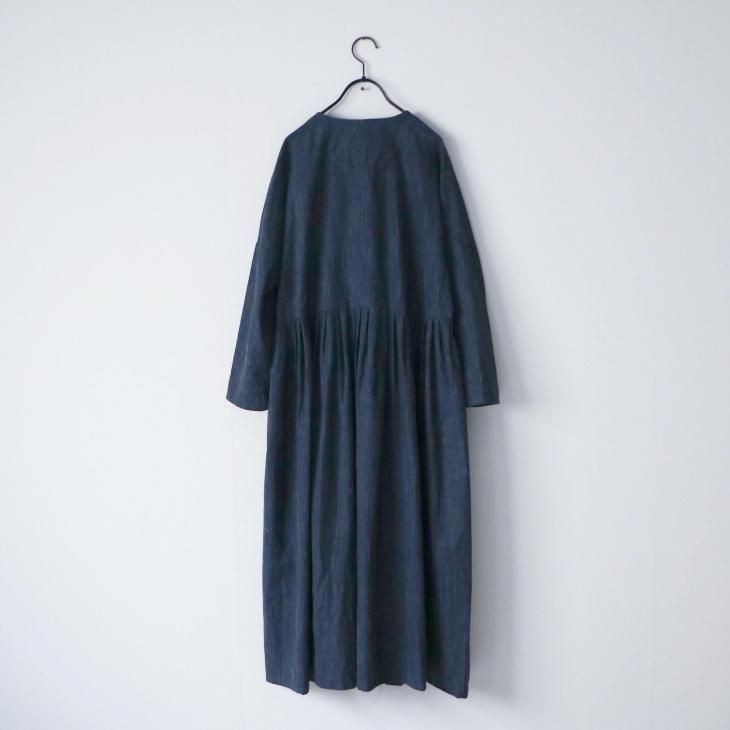 MAGALI | インディゴコットンリネン・フリルワンピース (ネイビー