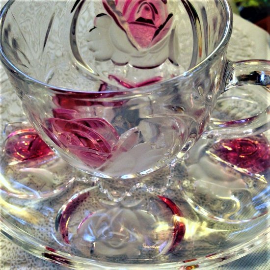 美しい薔薇模様 曽我ガラス ICE ROSE カップ＆ソーサー1客 - 彩蓮～sairen～