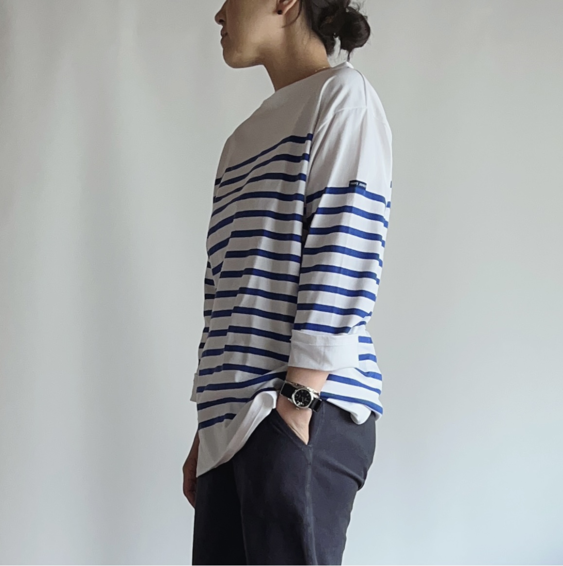 SAINT JAMES NAVAL 7分袖（ホワイト×ロイヤル） - calme online shop